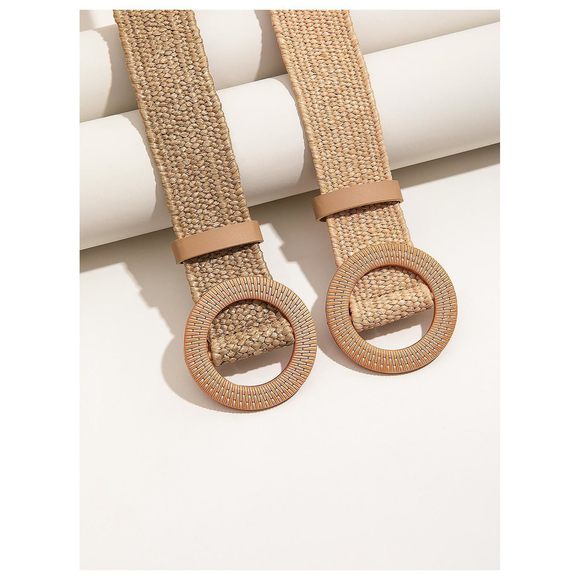 Women's 2 Pack Buckle Elastic Straw Belts Boho Waist Belt Khaki And Brown Suit😸 - Picture 3 of 3